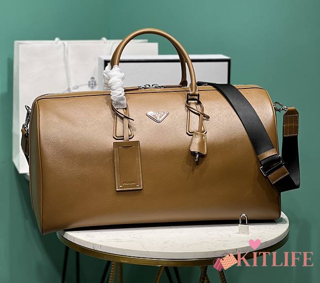 Kiltife Prada Brown Saffiano Leather Bauletto Handbag - 50x27.5x25 cm - 1