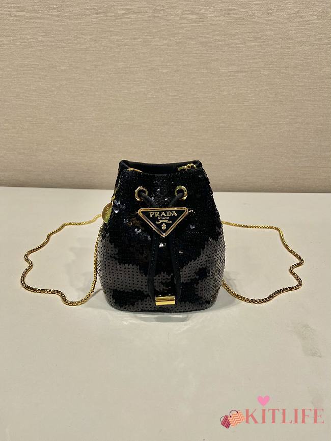kitlife prada Sequined satin mini-pouch black bag - 10x12x7 cm - 1