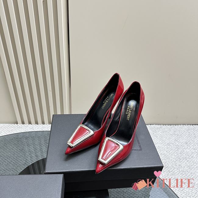 Kitlife Saint Laurent George square toe pumps red - 9cm - 02 - 1