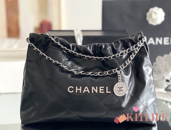 Kitlife Chanel Antiba Handbag silver hardware black - 45x30x8 cm - 1