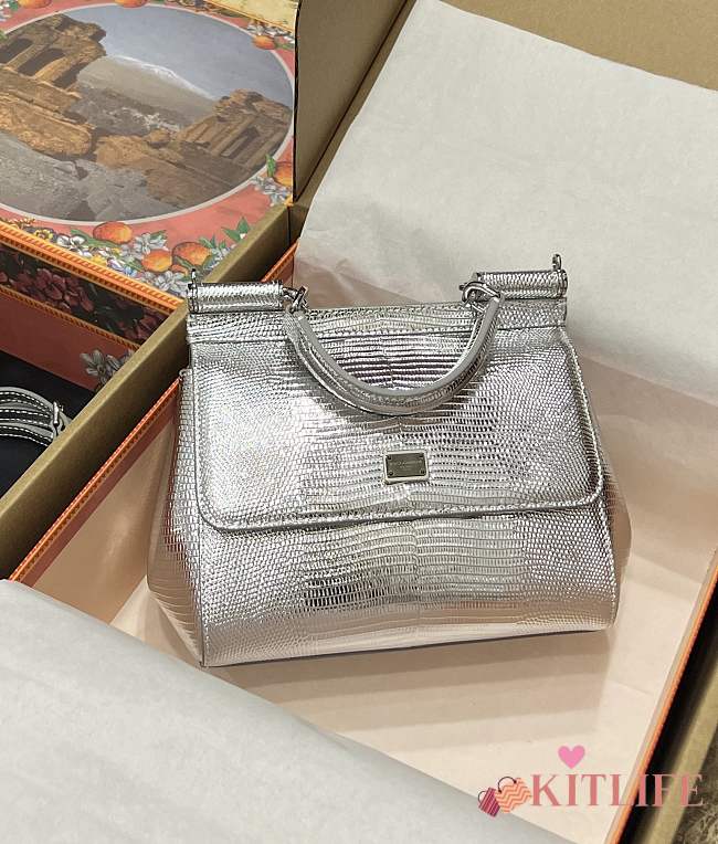 kitlife DOLCE & GABBANA Metallic Sicily Top-Handle Bag Silver - 20x16x8 cm - 1