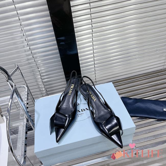 kitlife Prada rushed leather slingback pumps black 45 mm - 1