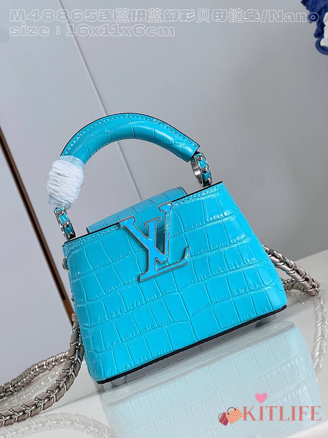 kitlife Louis Vuitton Capucines in precious crocodilian blue bag - 16x11x6 cm - 1