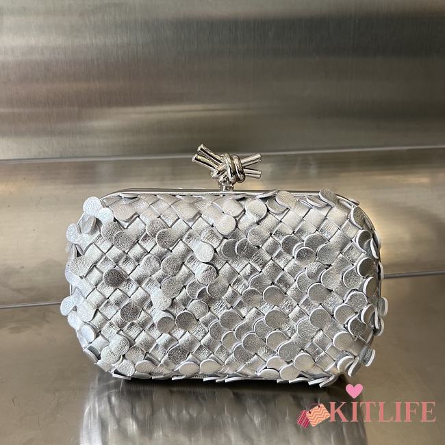 kitlife Bottega Veneta Knot intrecciato metallic leather clutch silver bag - 19x11.5x5 - 1