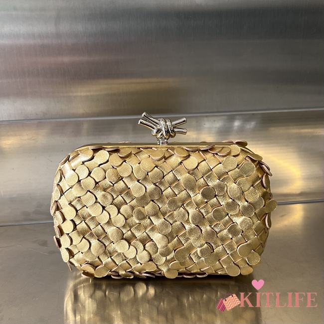 kitlife Bottega Veneta Knot intrecciato metallic leather clutch gold bag - 19x11.5x5 - 1