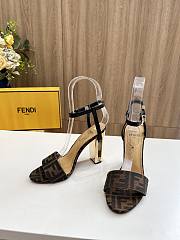 kitlife Fendi Delfina Brown fabric high-heeled sandals 95mm - 4