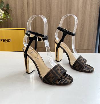 kitlife Fendi Delfina Brown fabric high-heeled sandals 95mm