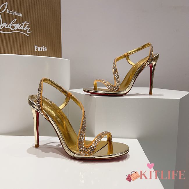Kitlife Louboutin CL black stone 100 mm heels gold - 1