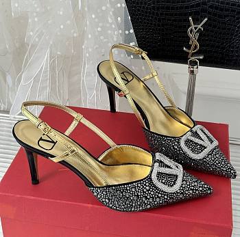 kitlife Valentino Garavani embroidered slingback pump crystal appliqués black 80 mm