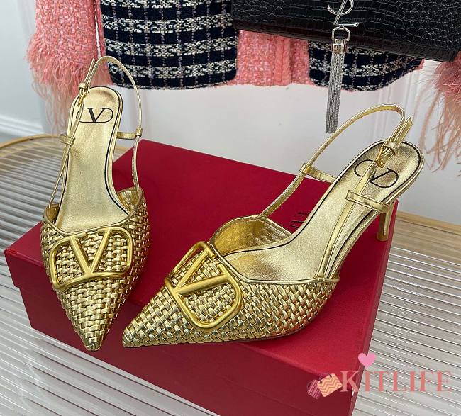 kitlife Valentino Garavani embroidered slingback gold pump 80 mm - 1