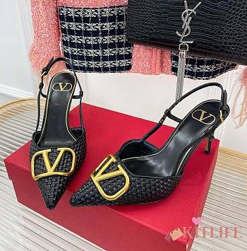 kitlife Valentino Garavani embroidered slingback black pump 80 mm