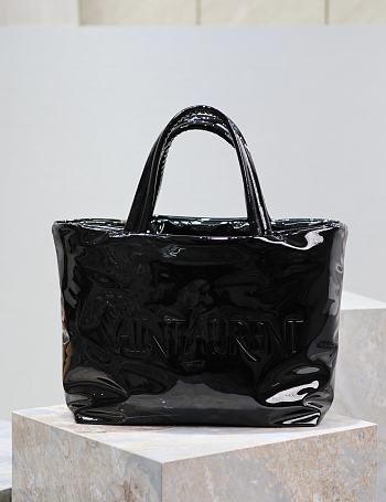 Kitlife YSL black logo debossed large tote bag shiny leather - 50x43x17 cm