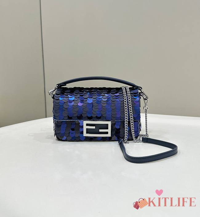 kitlife fendi Baguette Leather bag with gradient blue sequins bag - 19x5x11cm - 1