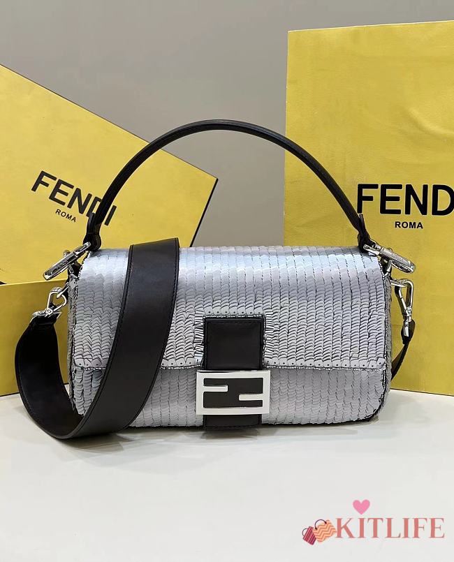 Kitlife fendi Baguette Leather bag with gradient gray sequins bag - 27cm - 1