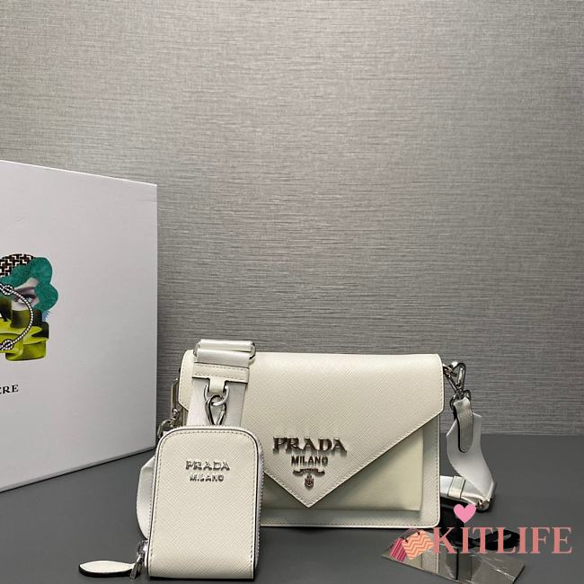 kitlife Prada Saffiano leather mini envelope bag White - 20x12x4cm - 1