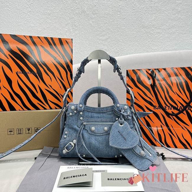 Kitlife Balenciaga Neo Cagole x handbag denim in blue - 26x10x17cm - 1