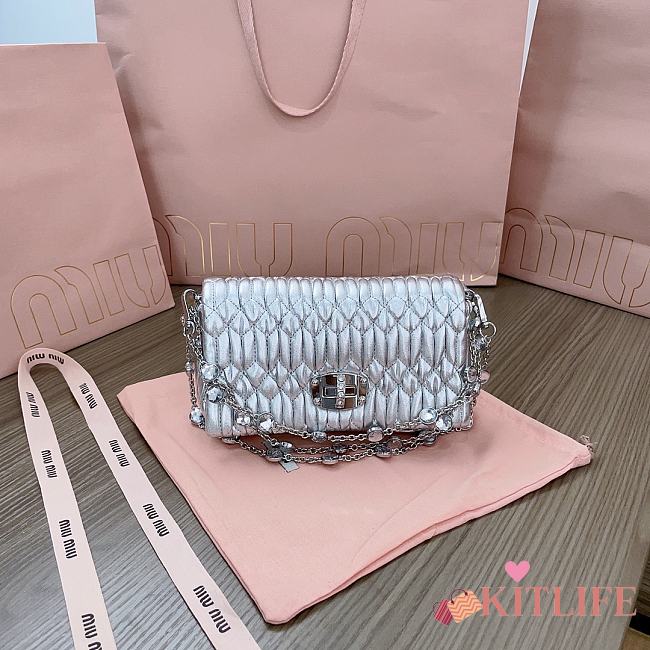 kitlife Miu Miu matelassé embellished shoulder bag Silver - 16x9x3.5cm - 1