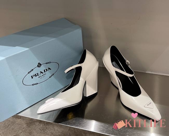 Kitlife Prada Mary Jane Brushed leather pumps White - 95mm - 1