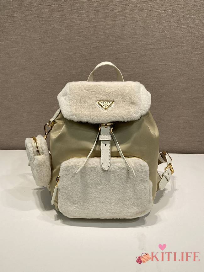 kitlife Prada Re-Nylon and Shearling Backpack Beige - 20.5x25x11.5 cm - 1