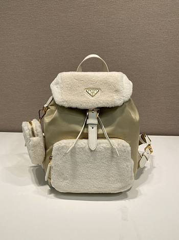 kitlife Prada Re-Nylon and Shearling Backpack Beige - 20.5x25x11.5 cm