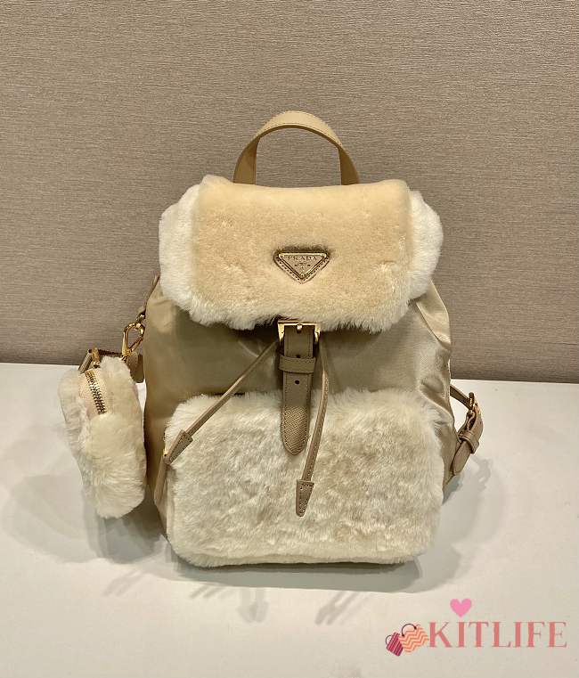 kitlife Prada Re-Nylon and Shearling Backpack - 20.5x25x11.5 cm - 1
