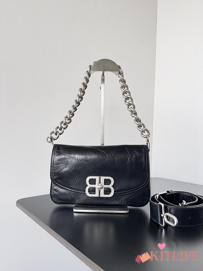 kitlife Balenciaga BB Soft Flap Bag Leather Black silver buckle - 25.3x24.8x3 cm  - 1