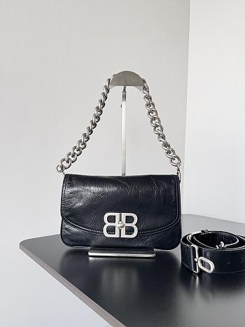 kitlife Balenciaga BB Soft Flap Bag Leather Black silver buckle - 25.3x24.8x3 cm 