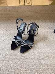 kitlife YSL Gippy Crystal Embellished Ankle Strap Sandal In Dark Black heels 100mm - 5