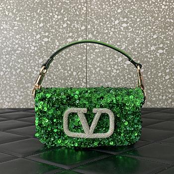 kitlife Valentino Garavani small Locò rhinestone-embellished shoulder bag Green - 19x10.5x5cm