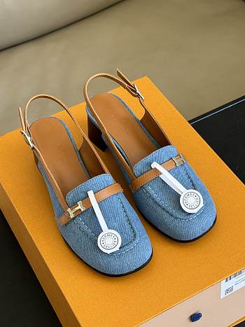 Kitlife Hermes Infinie 50 pump denim sandals 01