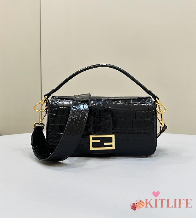 kitlife Fendi Baguette Fendi crocodile black bag - 27x6x16 cm - 1