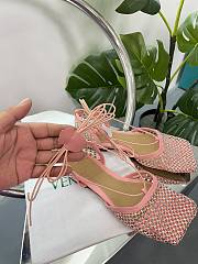 Kitlife Bottega Veneta Women's Pink Sparkle Stretch Lace-up Flat Sandals - 6