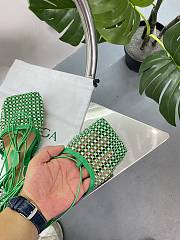 Kitlife Bottega Veneta Women's Green Sparkle Stretch Lace-up Flat Sandals - 5