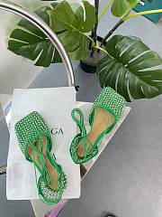 Kitlife Bottega Veneta Women's Green Sparkle Stretch Lace-up Flat Sandals - 2