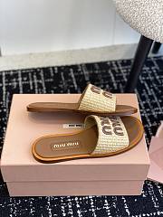 Kitlife MIU MIU Logo raffia slides Brown - 5