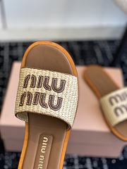 Kitlife MIU MIU Logo raffia slides Brown - 3