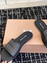 Kitlife MIU MIU Logo raffia slides Black - 2