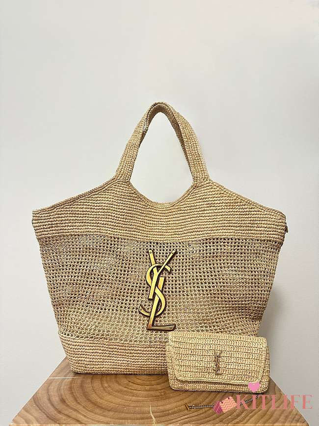 Kitlife YSL icare in raffia beige color bag - 55x43x5 cm - 1