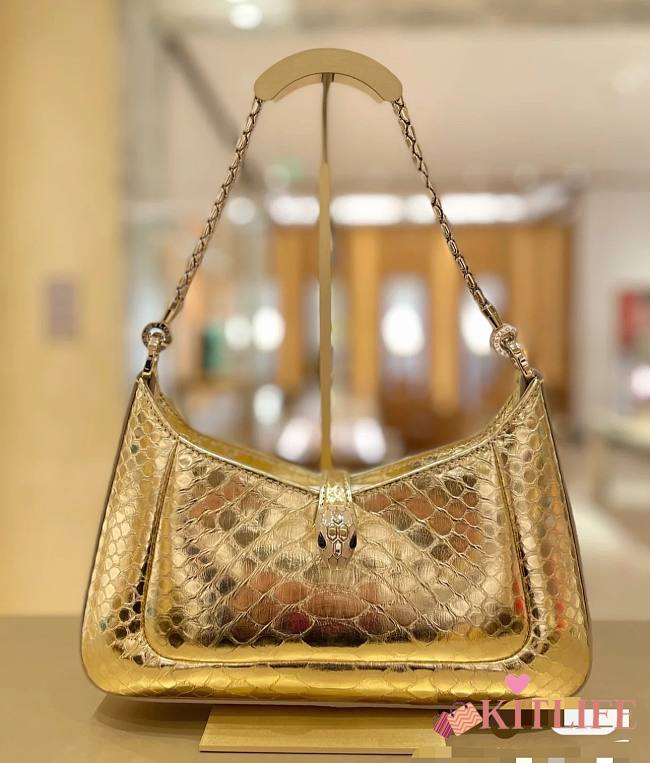 Kitlife BVLGARI Women's Serpenti Metallic Python Shoulder Bag In Gold - 27.5x18x4.5 cm - 1