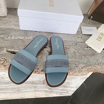 Kitlife Dior Dway Slide Pastel Blue Calfskin and Embroidered Cotton