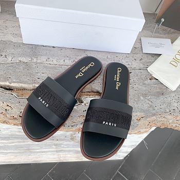 Kitlife Dior Dway Slide Pastel Black Calfskin and Embroidered Cotton