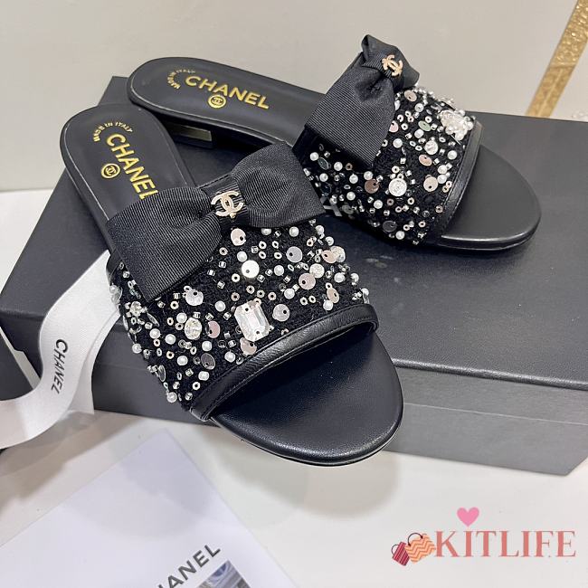 kitlife Chanel black sandals sparkling stone - 1