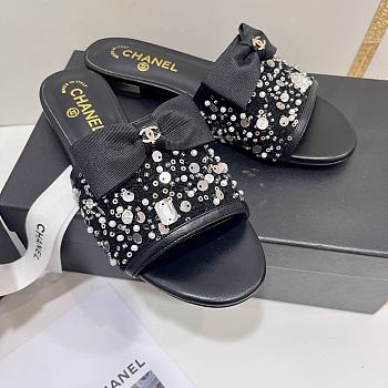 kitlife Chanel black sandals sparkling stone