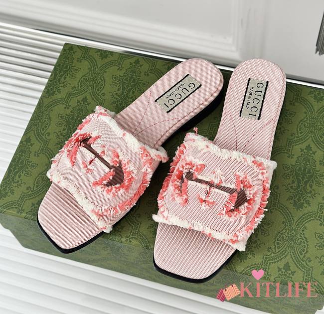 kitlife Gucci Wmen's interlocking G slide sandal pink  - 1