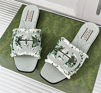 kitlife Gucci Wmen's interlocking G slide sandal green