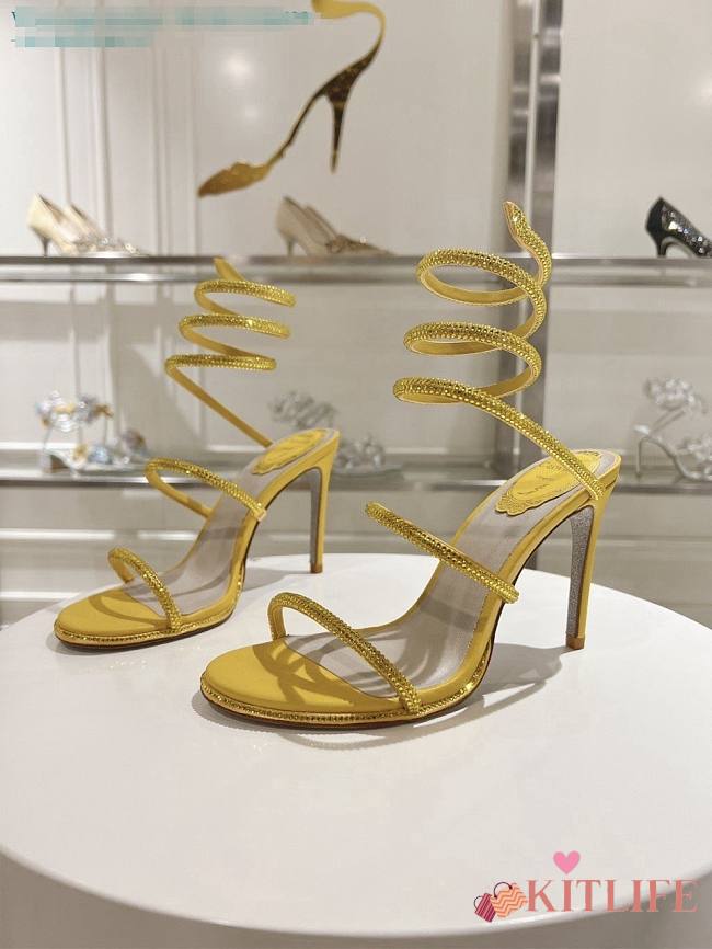 kitlife Rene Caovilla Women's Natural Cleo Satin Sandal yellow heels 105mm - 1