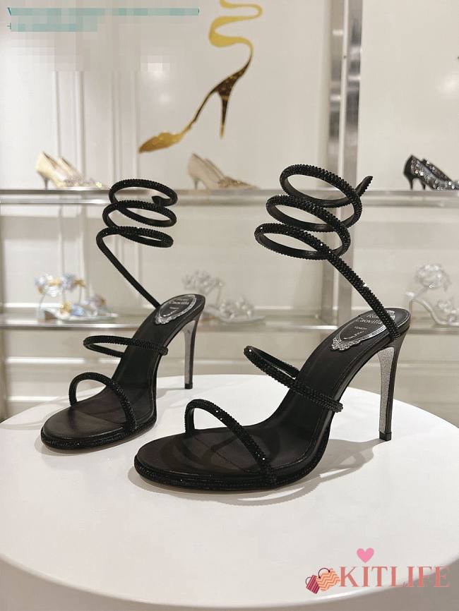 kitlife Rene Caovilla Women's Natural Cleo Satin Sandal black heels 105mm - 1
