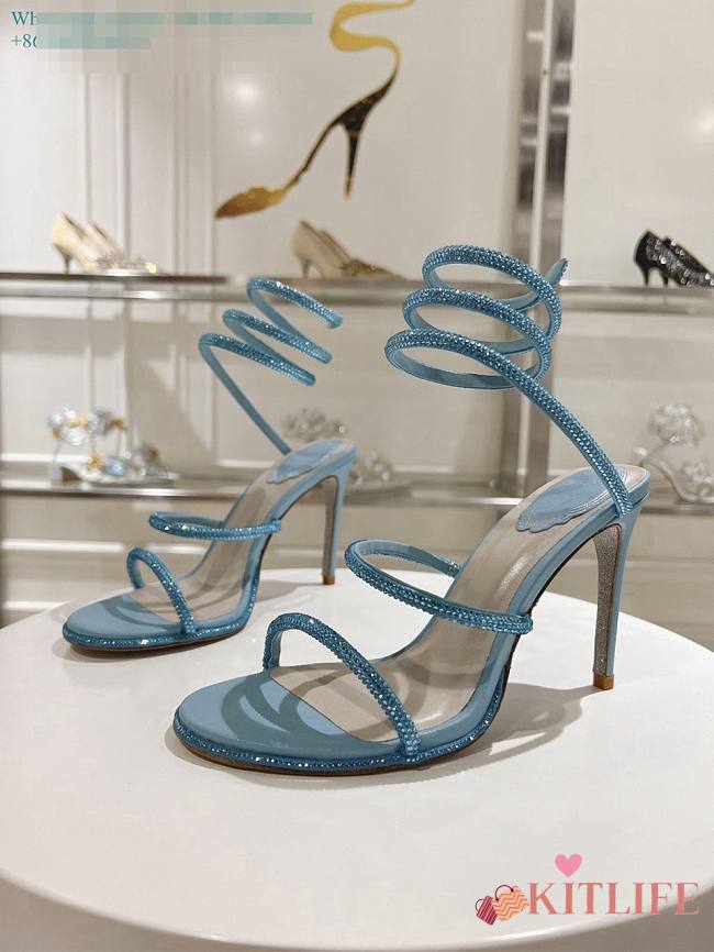kitlife Rene Caovilla Women's Natural Cleo Satin Sandal blue heels 105mm - 1