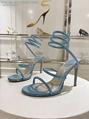 kitlife Rene Caovilla Women's Natural Cleo Satin Sandal blue heels 105mm - 1