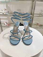 kitlife Rene Caovilla Women's Natural Cleo Satin Sandal blue heels 105mm - 5